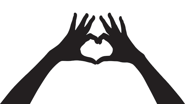 Vector hand silhouettes isolated on white silhouettes hands making sign heart by fingers isolated