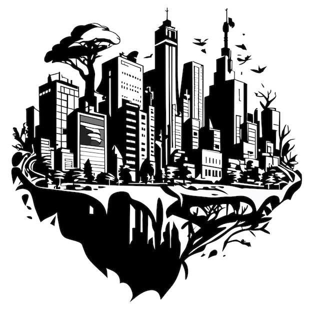 Vector hand sketch island city illustration