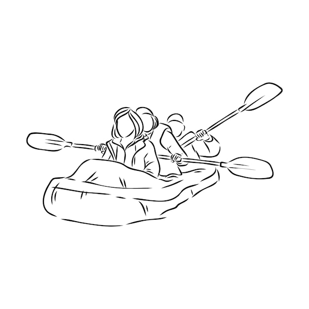 Hand sketch of people on a raft rafting vector