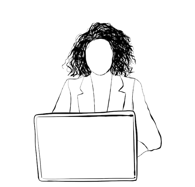 Hand Sketch of Working Woman Vector illustration Freelancer