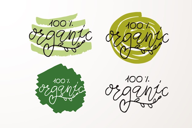 Vector hand sketched badges and labels with vegetarian vegan raw eco bio natural fresh gluten and gmo free