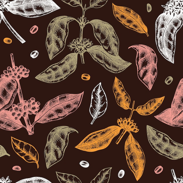 Hand sketched coffee plant seamless pattern