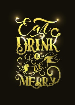 Disegnato a mano mangia drink e sii allegro lettering tipografia happy thanksgiving day template