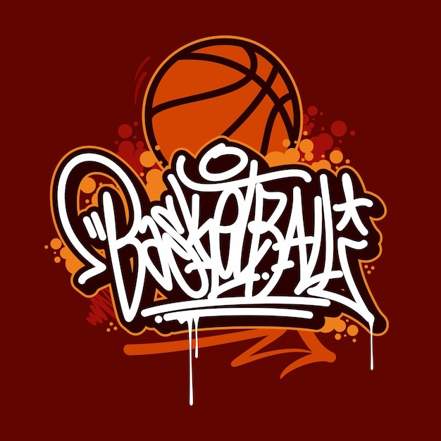 Vector hand sketched graffiti style word basketball vector typography illustration as logotype badge and icon postcard card invitation flyer banner template