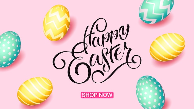 Hand sketched Happy Easter text, sale tag. Hand drawn Easter sale special offer