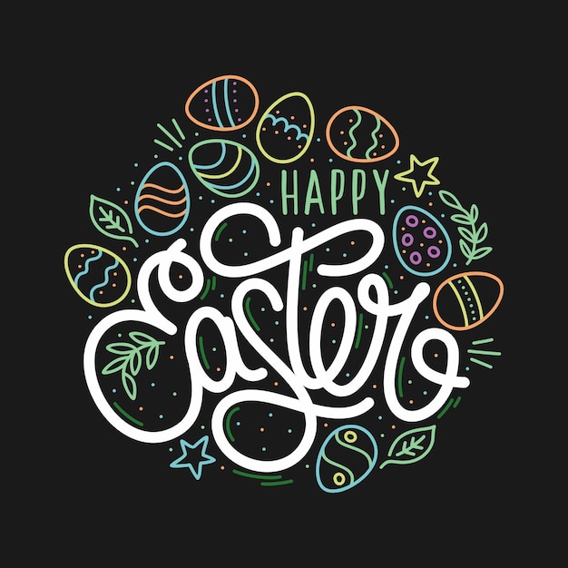 Hand Sketched Happy Easter Vector Typography As Logotype Badge and Icon Easter Postcard Card Invitation Flyer Banner Template