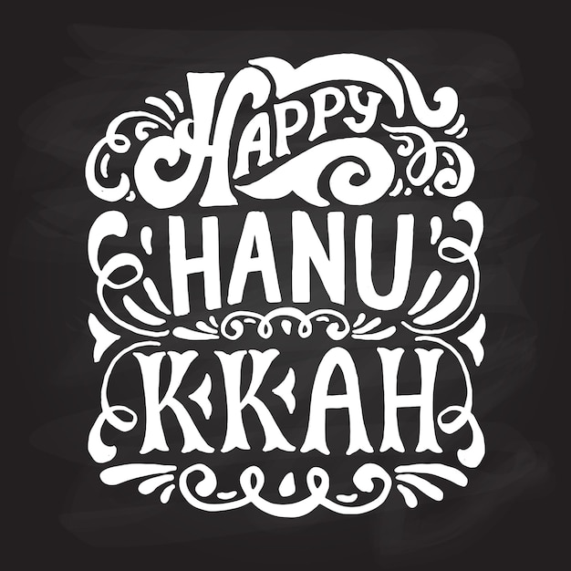 Hand sketched happy hanukkah logotype, badge and icon typography. hand drawn happy hanukkah logo template. happy hanukkah card template. happy hanukkah banner, flyer