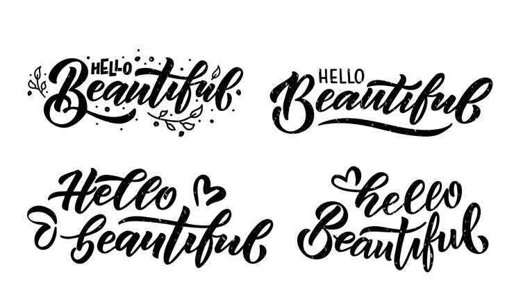 Vector 手スケッチこんにちは美しいレタリングタイポグラフィ手書きの心に強く訴える引用ロゴタイプポスター