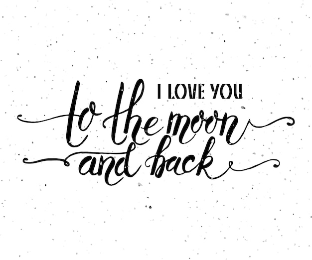 バレンタインデーのロゴタイプのバッジとアイコンvaleとして手でスケッチしたilove you to the moon and back text