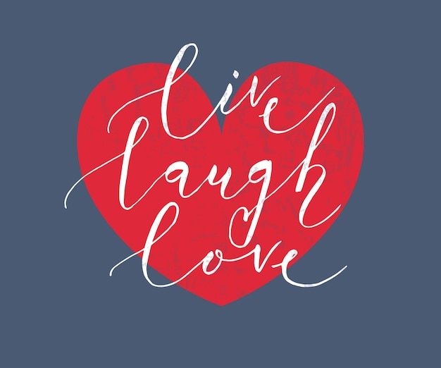 Vector hand sketched live laugh love text as valentines day badgeicon romantic postcardcardinvitation