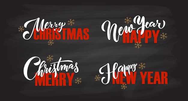 ベクトル クリスマス新年ホリデーシーズンのレタリングのために設定された手描きのロゴタイプバッジアイコンタイポグラフィ