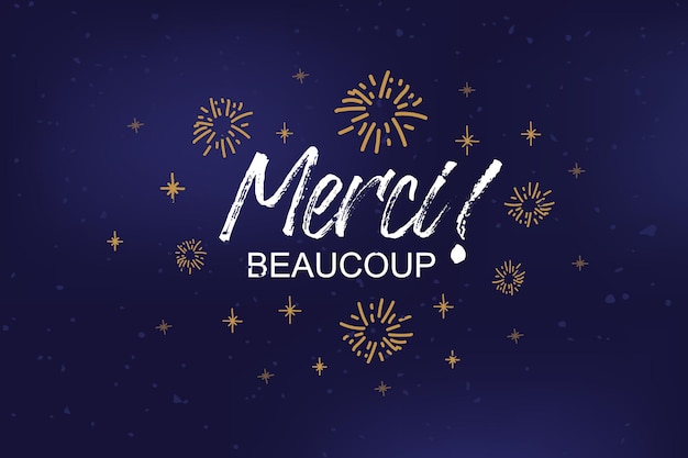 Hand sketched merci beaucoup text as logotype badge and icon merci postcard invitation poster