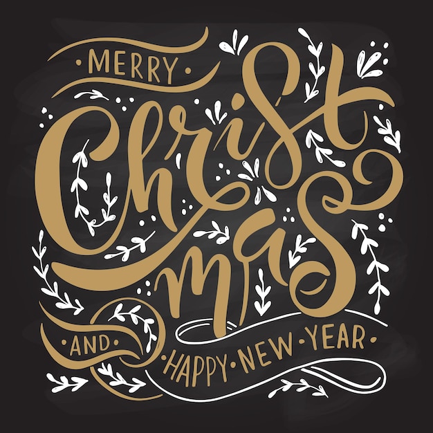 Hand sketched Merry Christmas logotype badge icon typography Lettering Happy New Year Vector