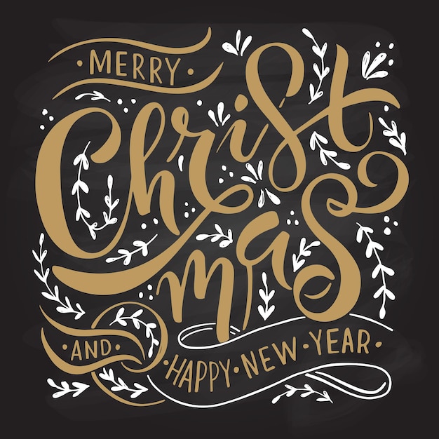 Hand sketched merry christmas logotype badge icon typography lettering happy new year vector