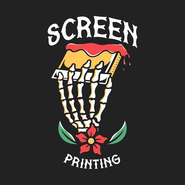 Hand skull with screen printing vector illustration