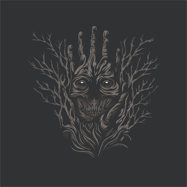 Vector hand skull with tree vector illustration