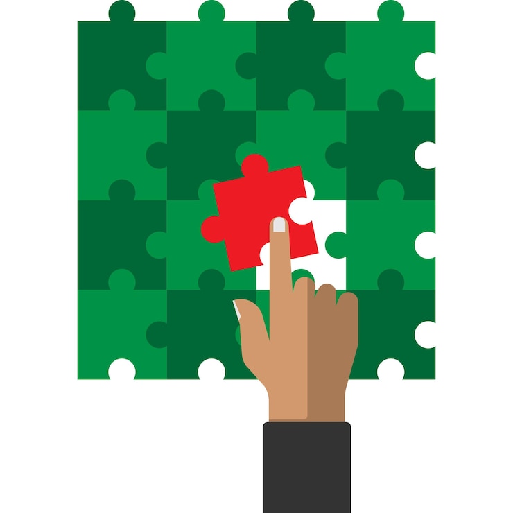 Vector hand slide puzzle jigsaw to space