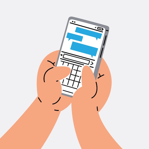 Hand sms'en met smartphone vectorillustratie