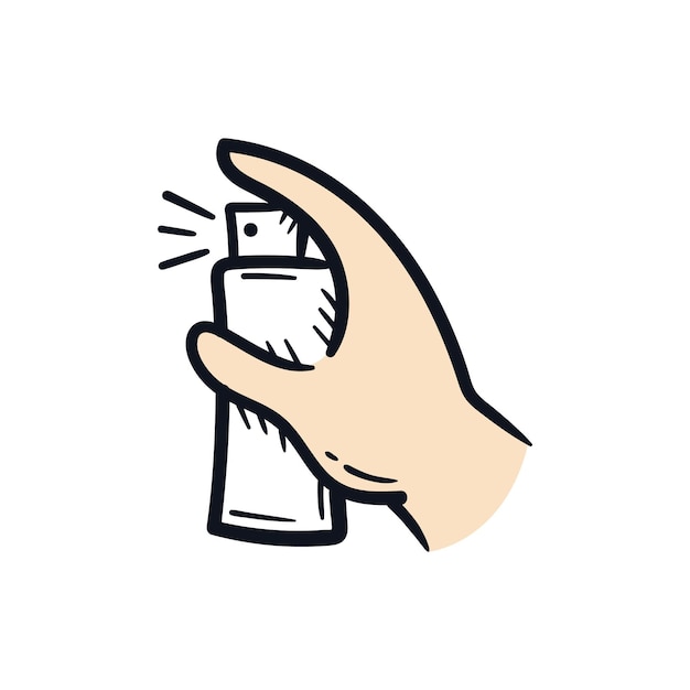 Hand spuiten desinfectie fles vloeibare reiniging hand getrokken pictogram tekening vectorillustratie