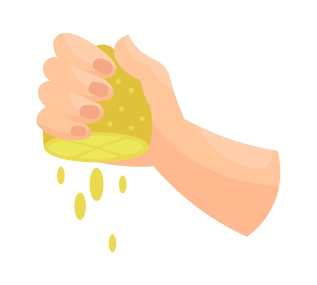 Vector hand squeezing lemon flat illustration