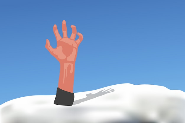 Hand sticks out from snow