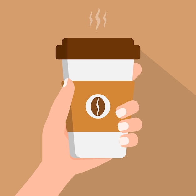 Hand take holding hot coffee cupbusiness coffee shopflat designVector illustration