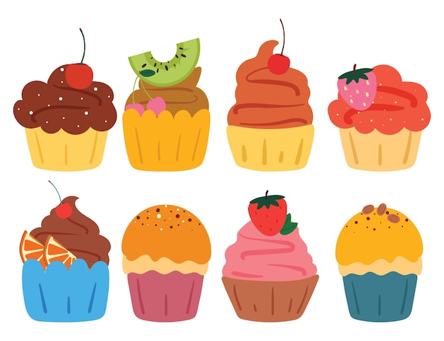 hand tekenen cartoon cupcake collectie sticker set schattig eten en dessert sticker voor kinderen