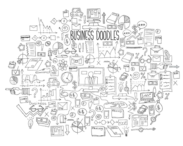 Hand tekenen doodle elementen bank zakelijke financiën analytics inkomsten