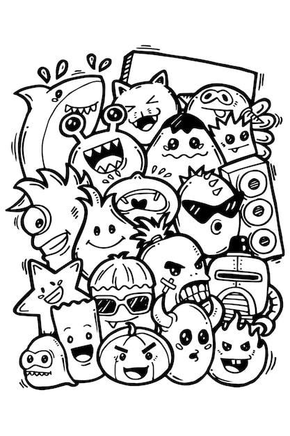 Hand tekenen doodle monsters