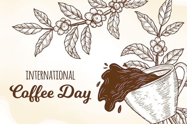 Hand tekenen internationale koffie dag afbeelding achtergrond