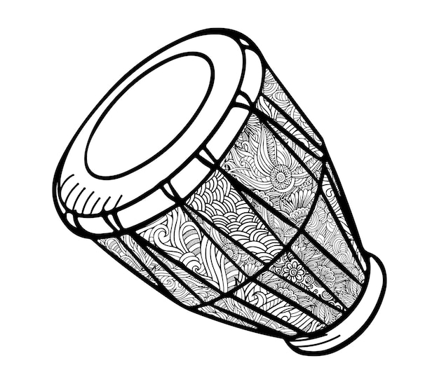 Vector hand tekenen mandala stijl met muziekinstrument kleurpagina voor volwassenen