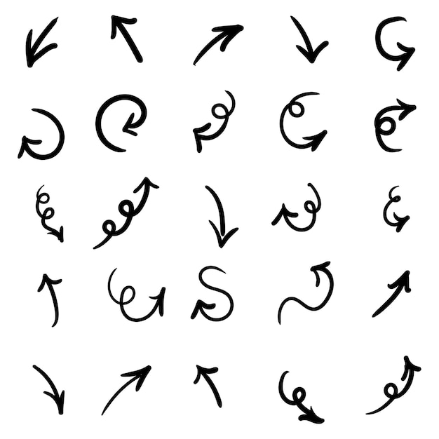 Hand tekenen pijl icoon set doodle vector illustratie