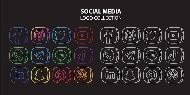 Hand tekenen sociale media Icons Set