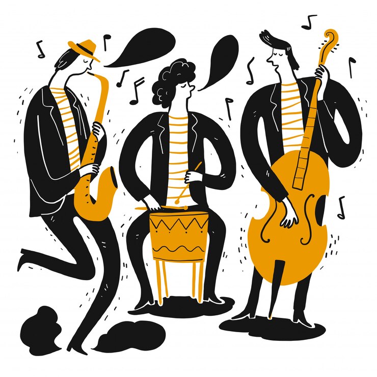 Vector hand tekenen van de muzikanten die muziek spelen.
