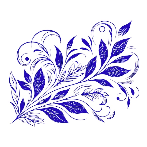 hand tekenen van prachtige bloemen ornament blauwe bladeren contour bloem blad