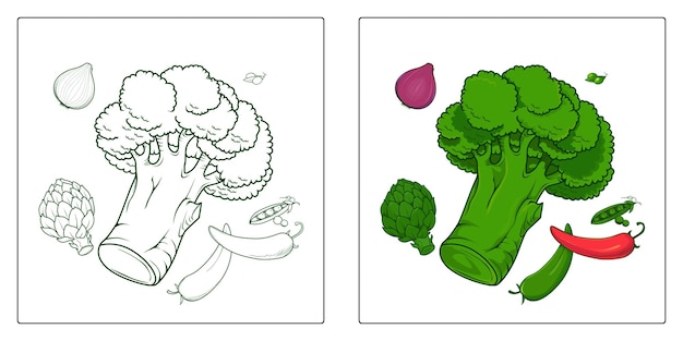 Hand tekenen verse groente kleurplaat
