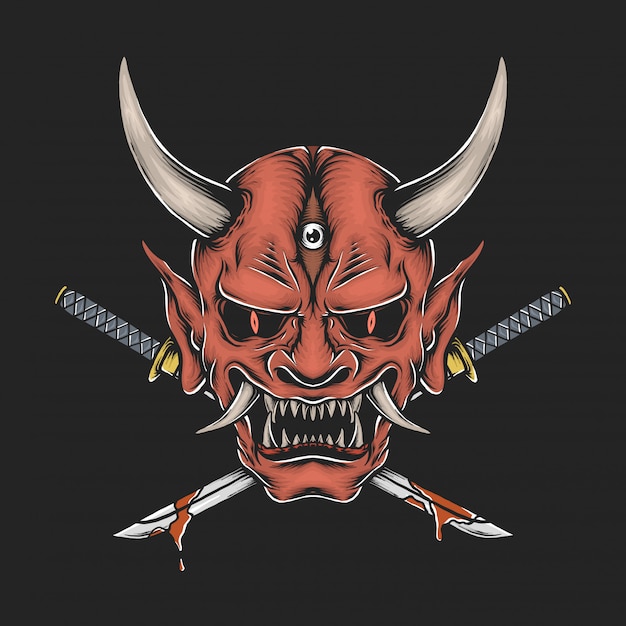 Hand tekenen vintage hannya masker vectorillustratie