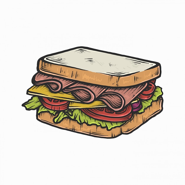 Hand tekenen vintage sandwich vectorillustratie