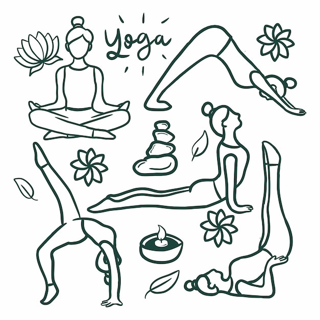 Hand Tekenen Yoga Pose Doodle Set Vector