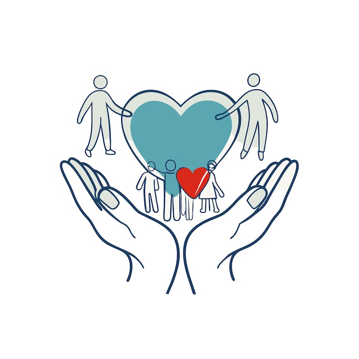 Vector a hand that has a heart with people on it