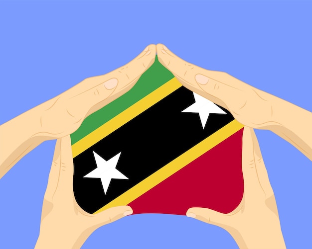 Hand thuis met Saint Kitts en Nevis vlag residentiële of investeringsidee huisvesting en huisconcept