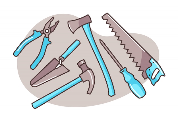 Hand tools cartoon icon set