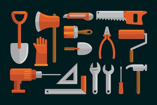 Hand tools icon set flat design