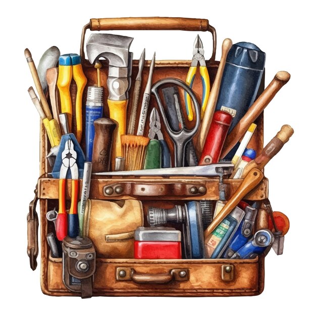 Hand tools watercolor illustration