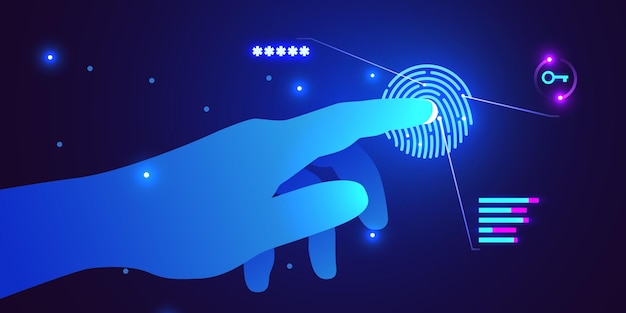 Vector hand touch fingerprint scanner biometrics identify authorization data protection and security