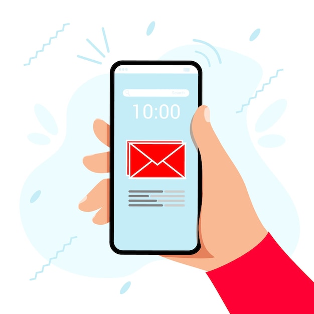 Hand touching smart phone with email symbol on the screen vector illustration flat style