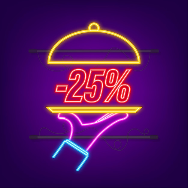 Hand tray  25 percent discount great design for any purposes neon style vector background