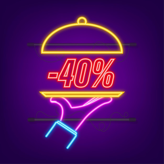 Hand tray  40 percent discount great design for any purposes neon style vector background