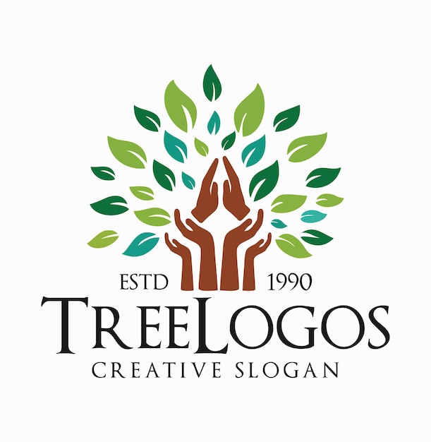 hand tree logo Design Vector illustration