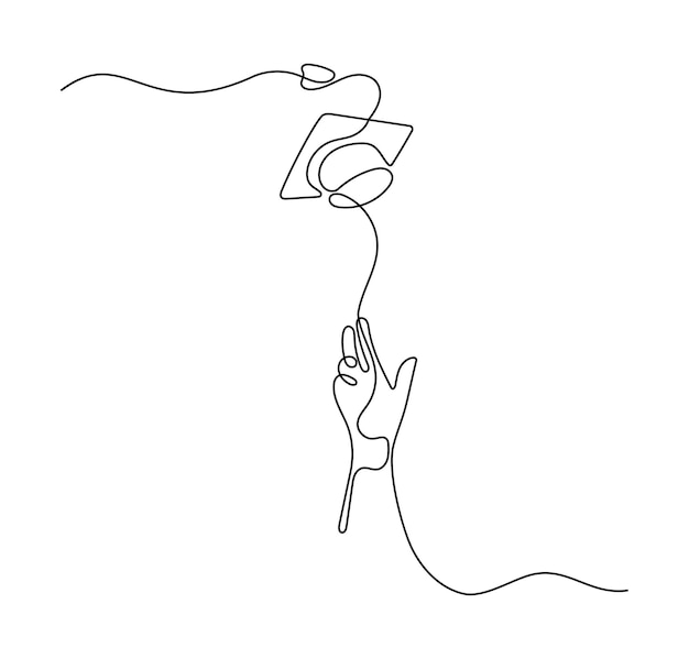 Hand trowing graduation cap oneline continuous single line art editable line